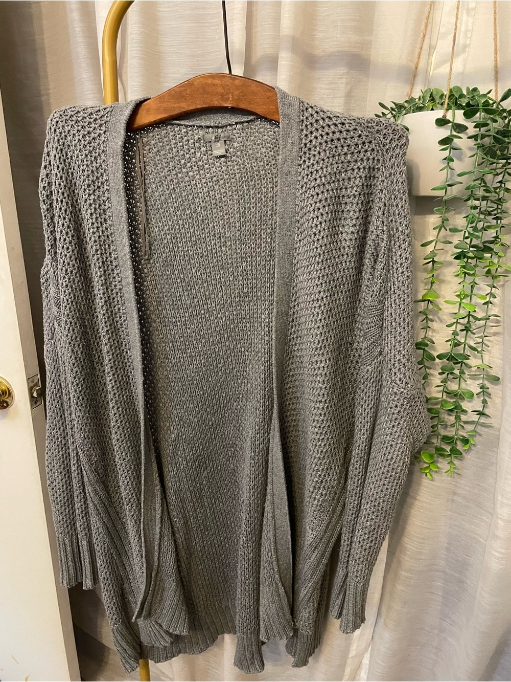 aerie Open-Front Gray Knit Cardigan
